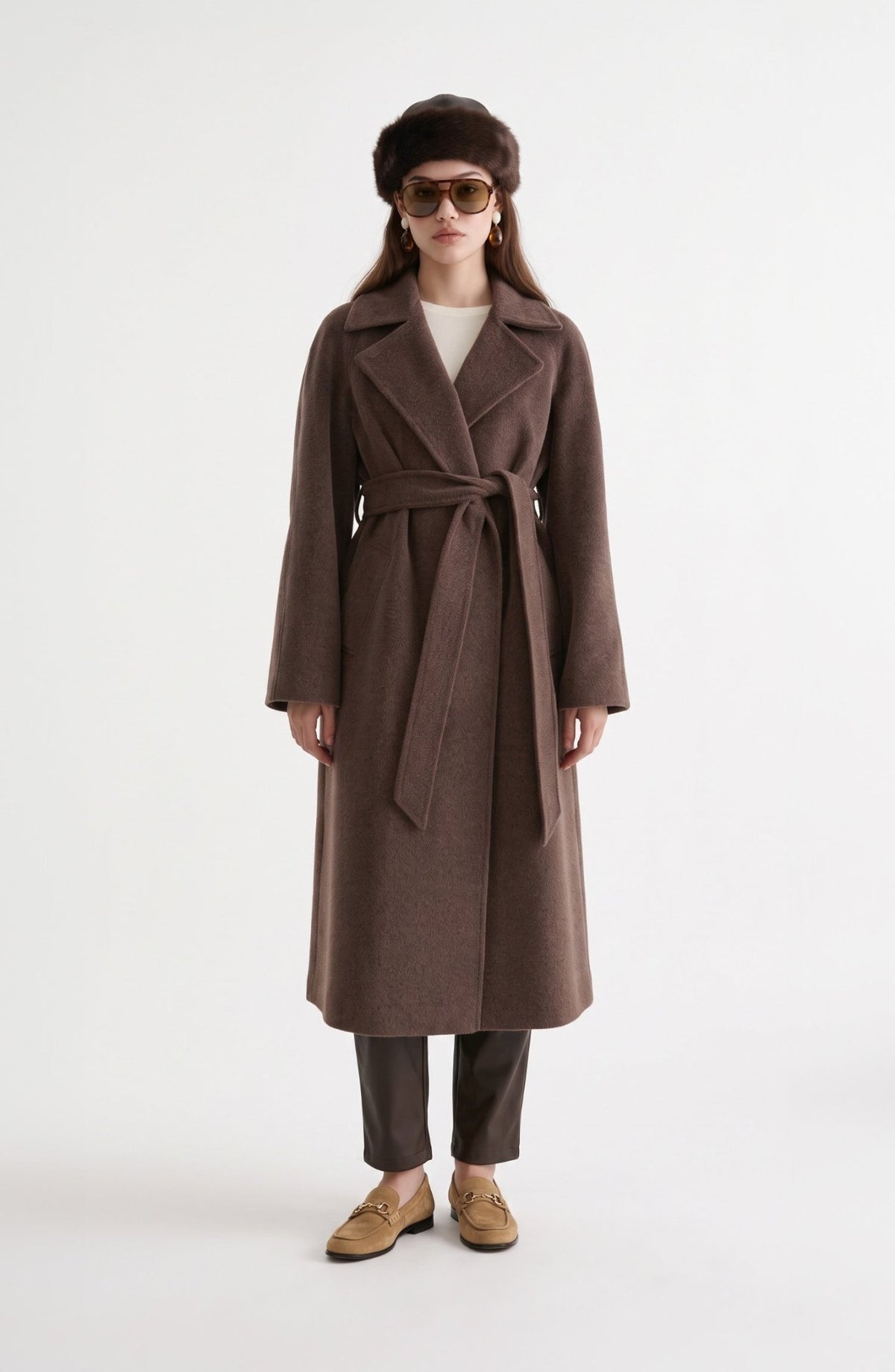 Oversize Tay Tüyü Kahverengi Basic Kaban - Fatma Atasoy
