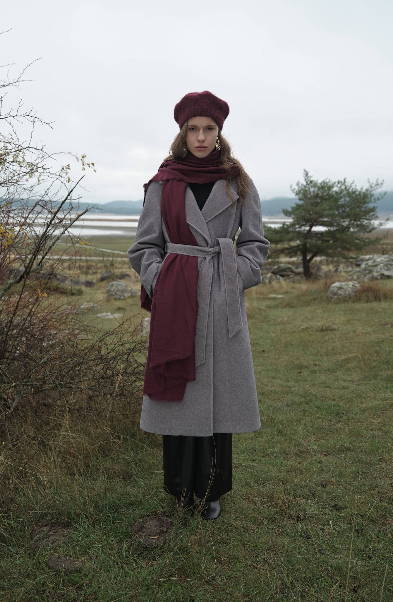 Oversize Tay Tüyü Gri Basic Kaban - Fatma Atasoy