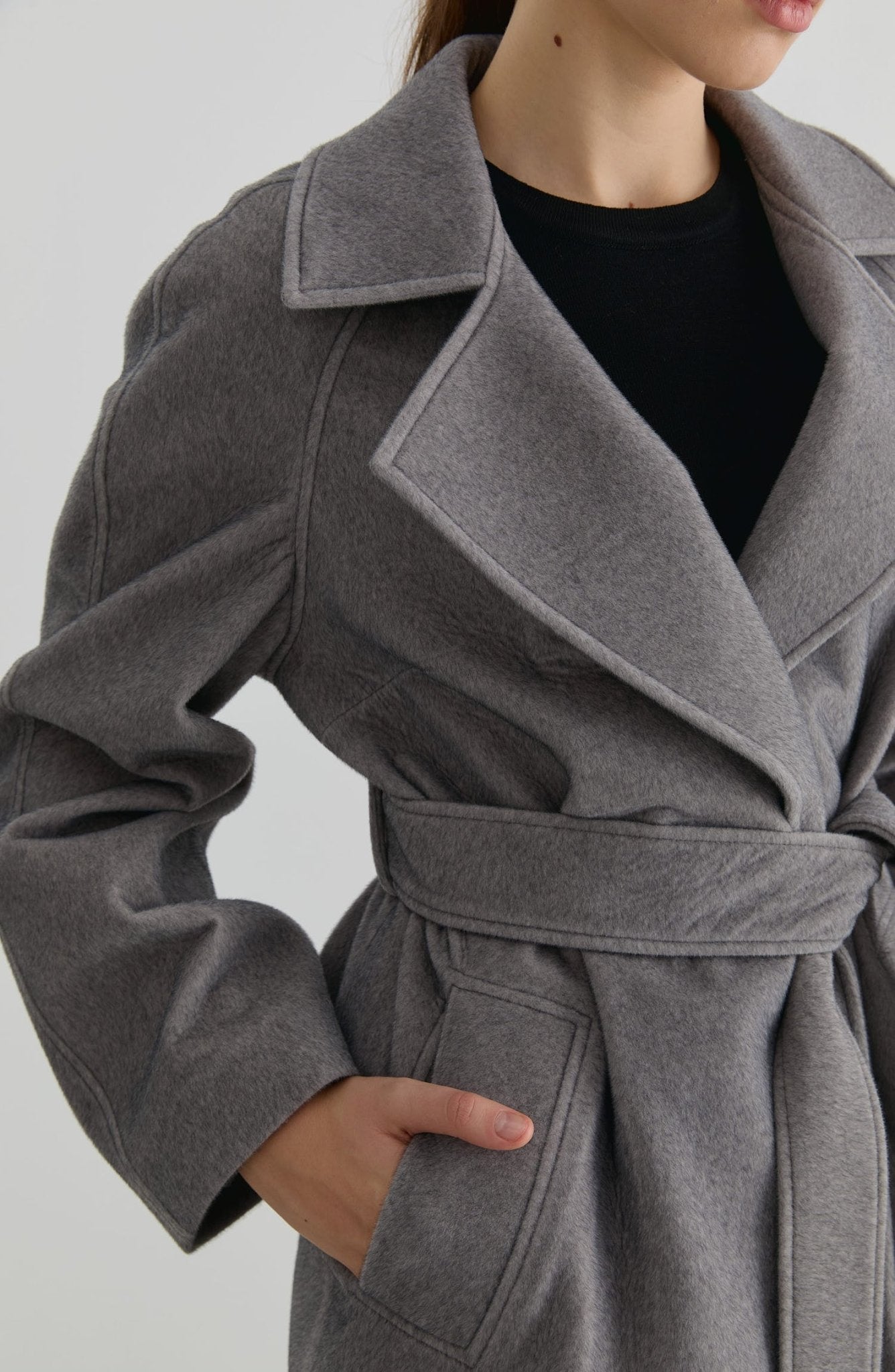 Oversize Tay Tüyü Gri Basic Kaban - Fatma Atasoy