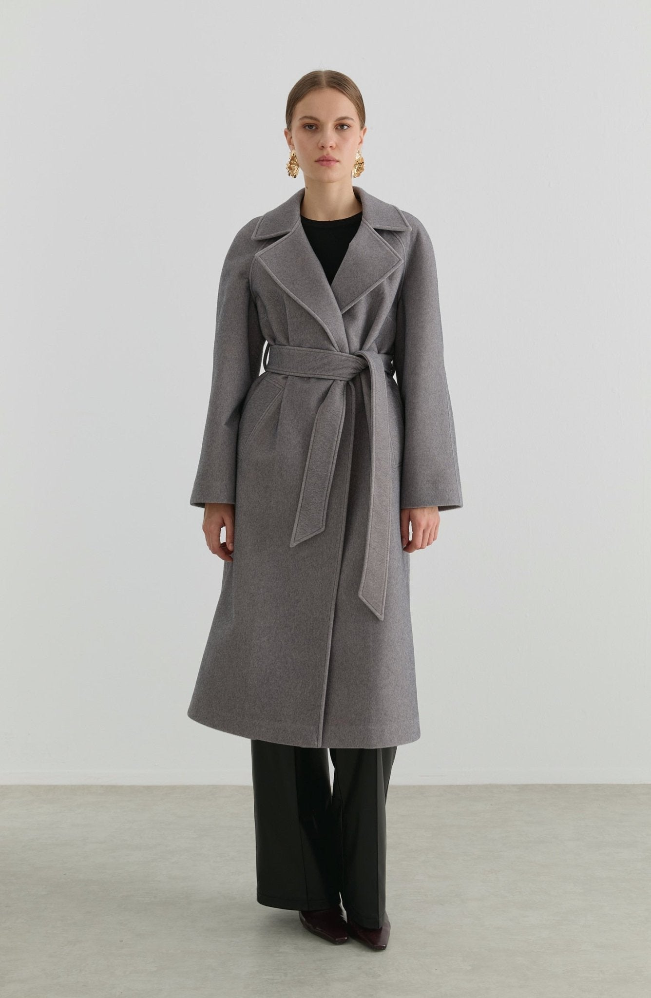 Oversize Tay Tüyü Gri Basic Kaban - Fatma Atasoy