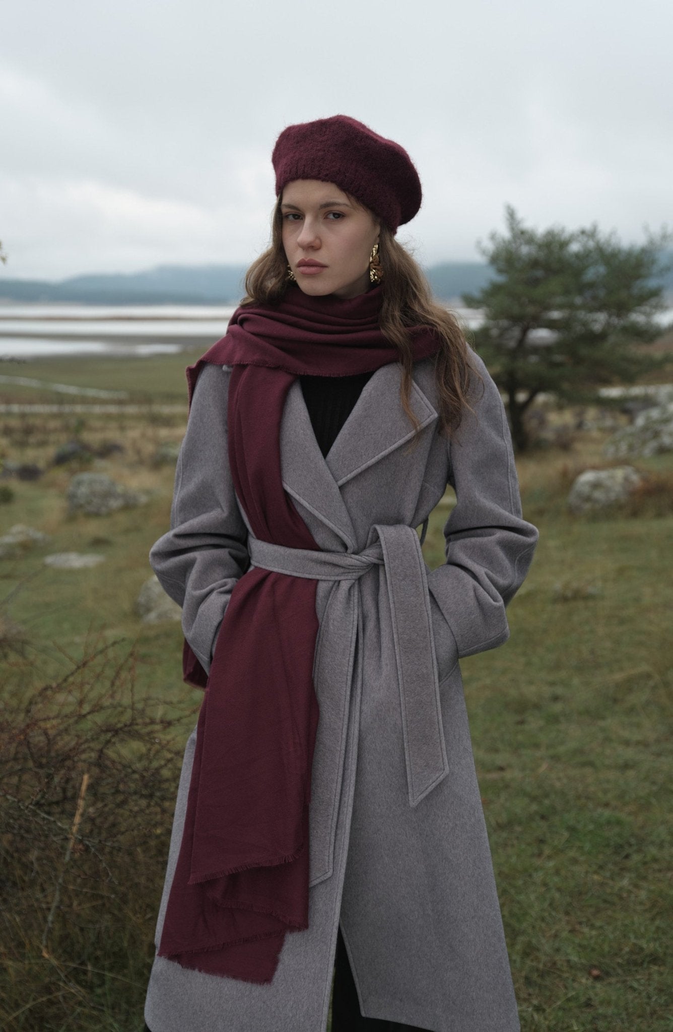 Oversize Tay Tüyü Gri Basic Kaban - Fatma Atasoy