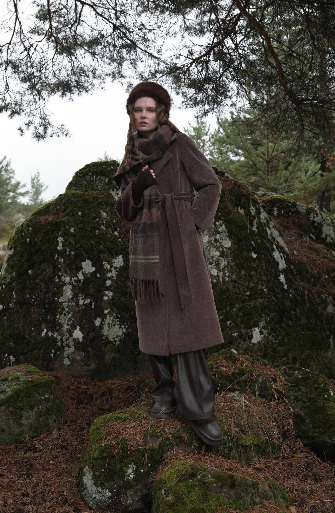 Oversize Tay Tüyü Kahverengi Basic Kaban - Fatma Atasoy