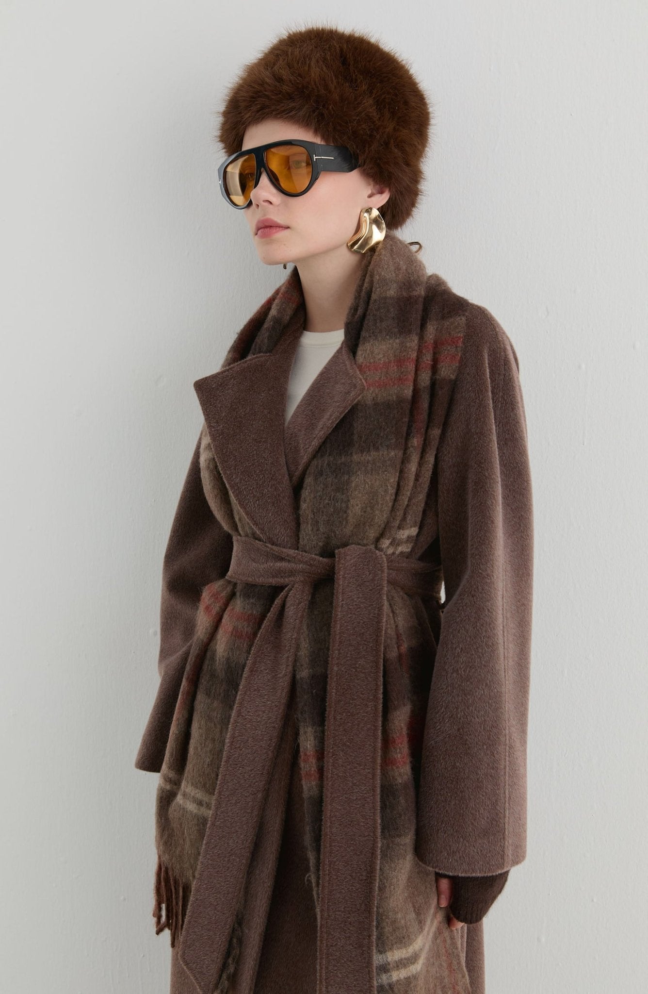 Oversize Tay Tüyü Kahverengi Basic Kaban - Fatma Atasoy