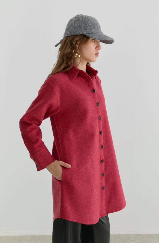 Oversize Vişne Kaşe Gömlek Ceket - Fatma Atasoy