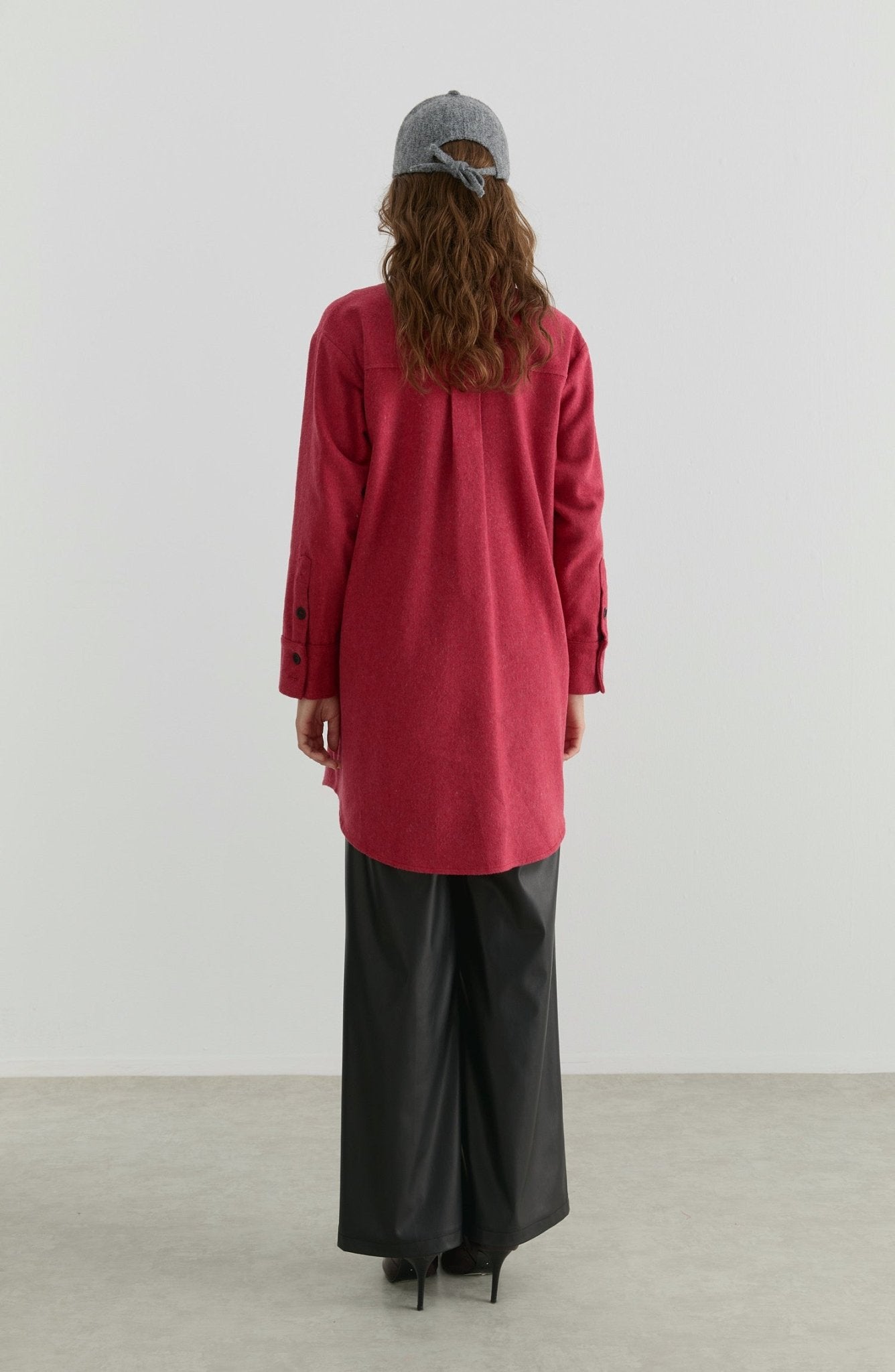 Oversize Vişne Kaşe Gömlek Ceket - Fatma Atasoy