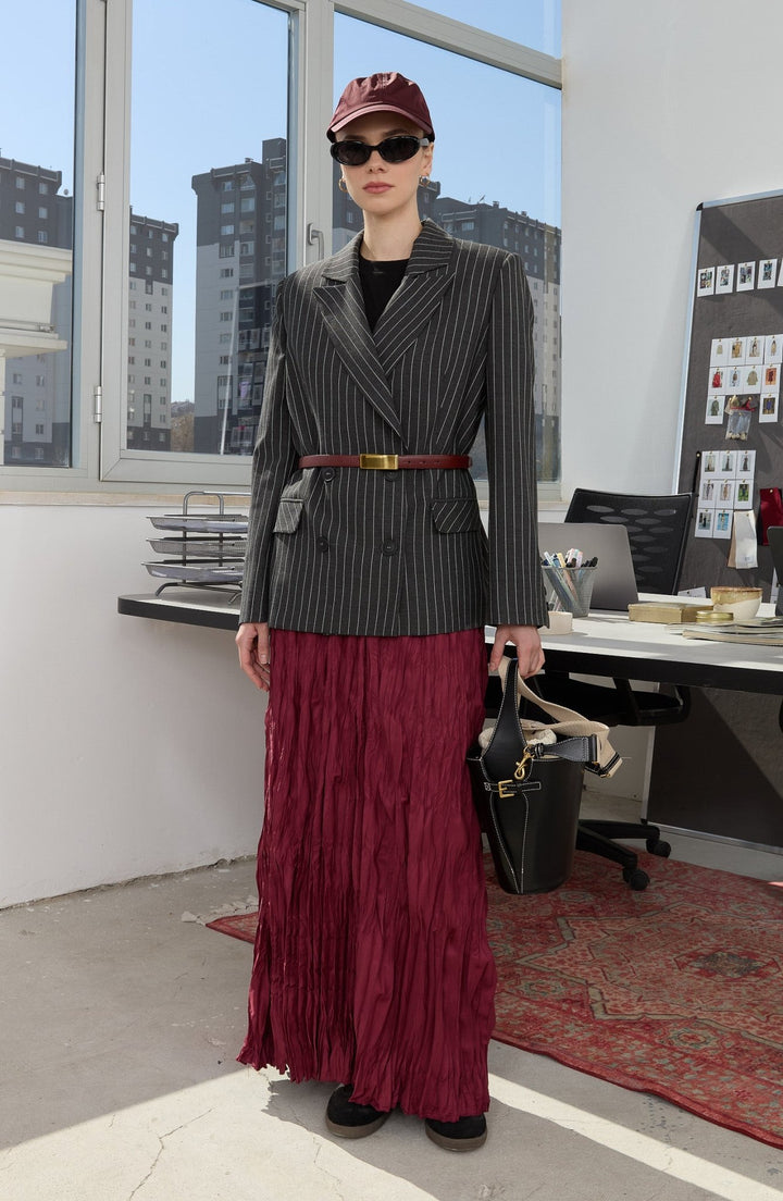 Pamuk Saten Bordo Crash Etek - Fatma Atasoy