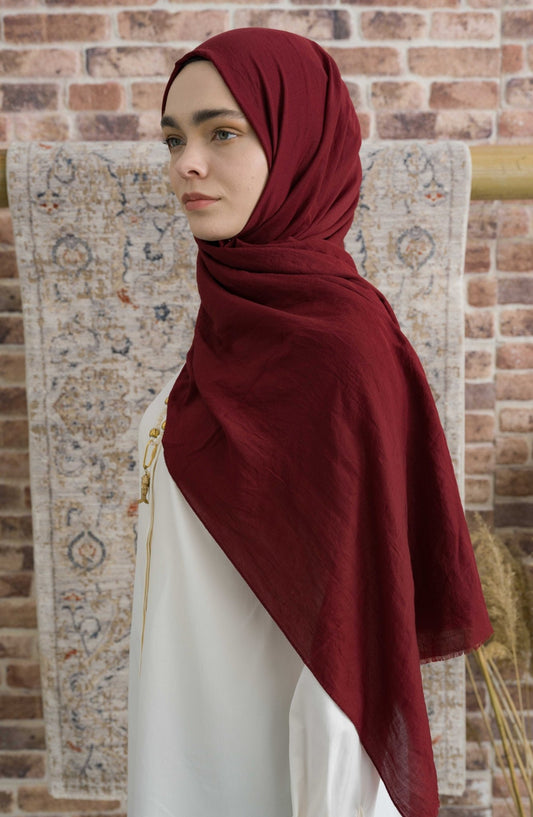 Pamuk Vual Bordo Şal - Fatma Atasoy