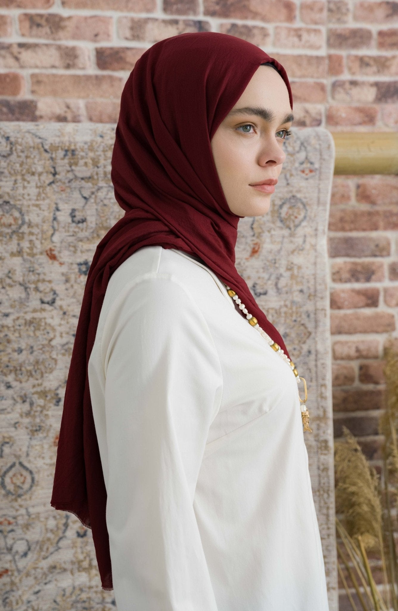 Pamuk Vual Bordo Şal - Fatma Atasoy