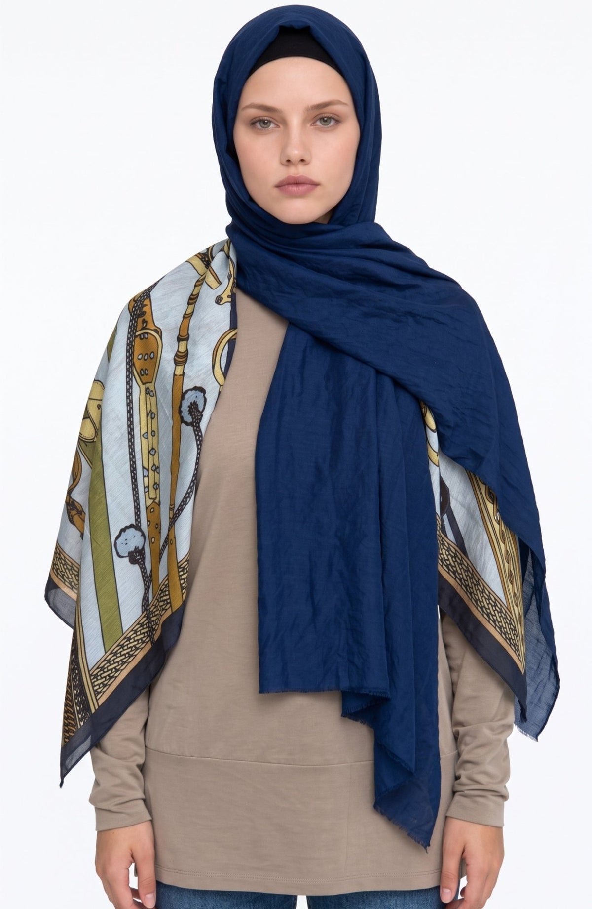 Pamuklu Soft Krinkıl Lacivert Şal - Fatma Atasoy