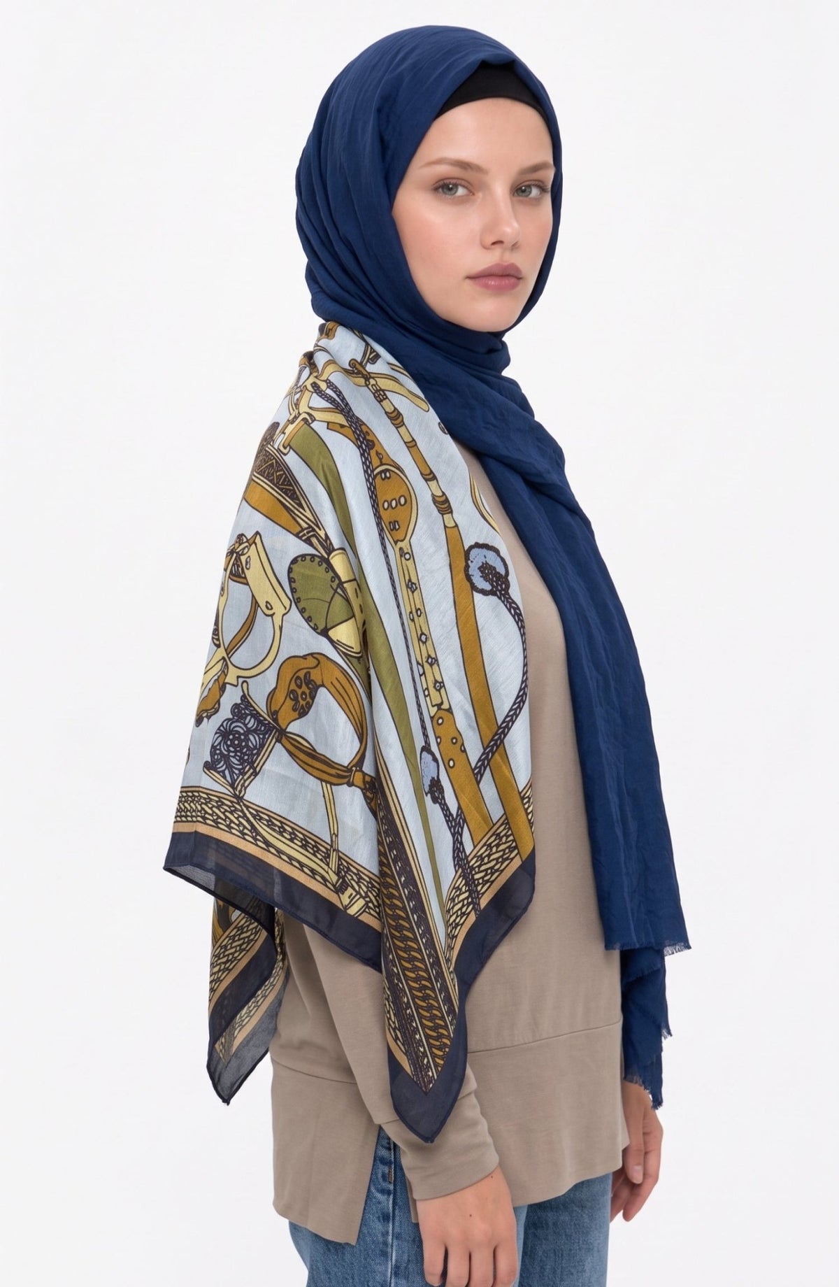 Pamuklu Soft Krinkıl Lacivert Şal - Fatma Atasoy