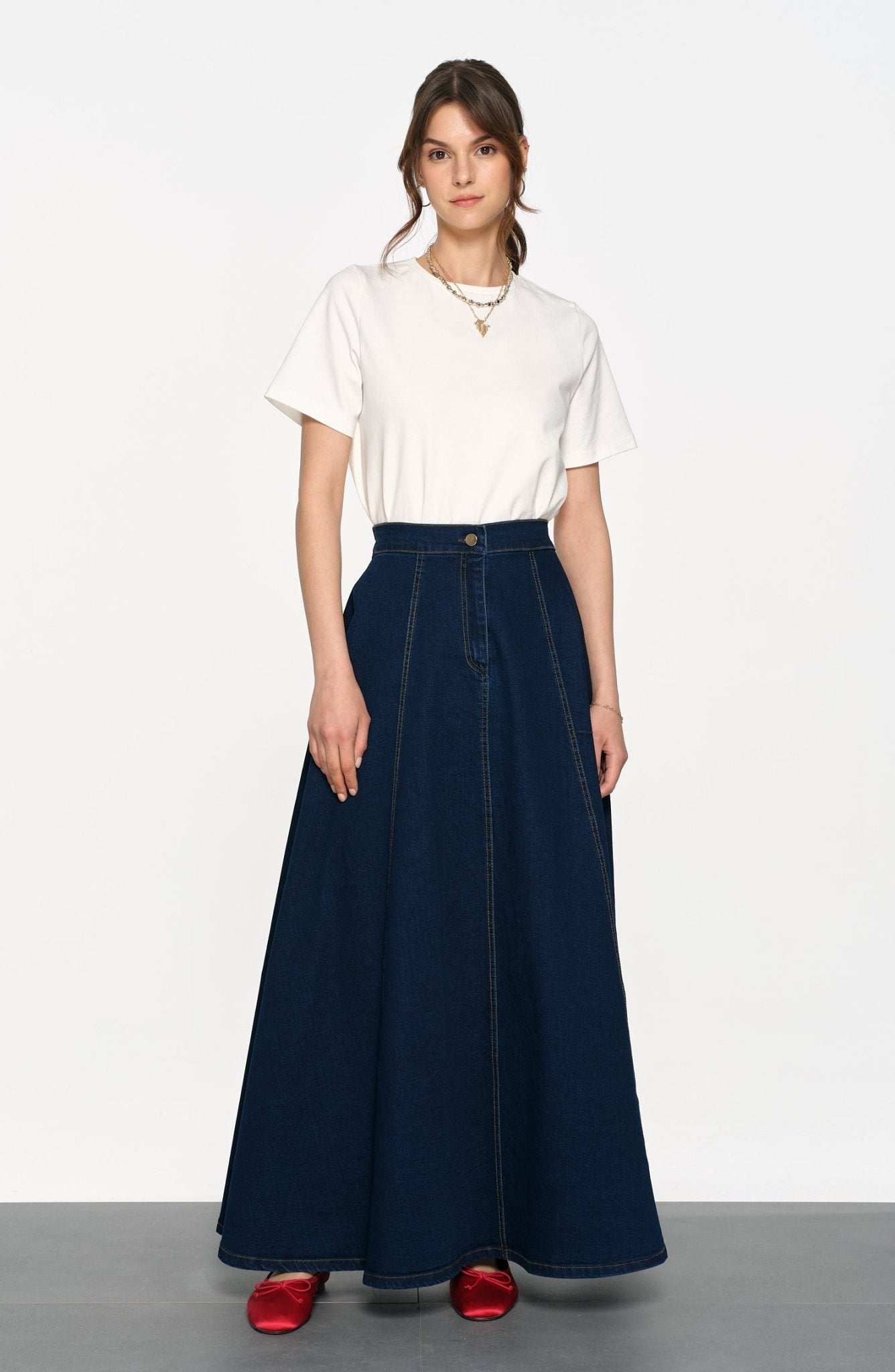 Parçalı Denim Lacivert Etek - Fatma Atasoy