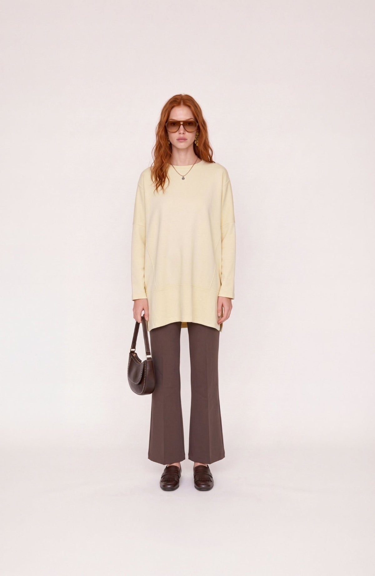 Parçalı Yırtmaçlı Oversize Sarı Sweatshirt - Fatma Atasoy