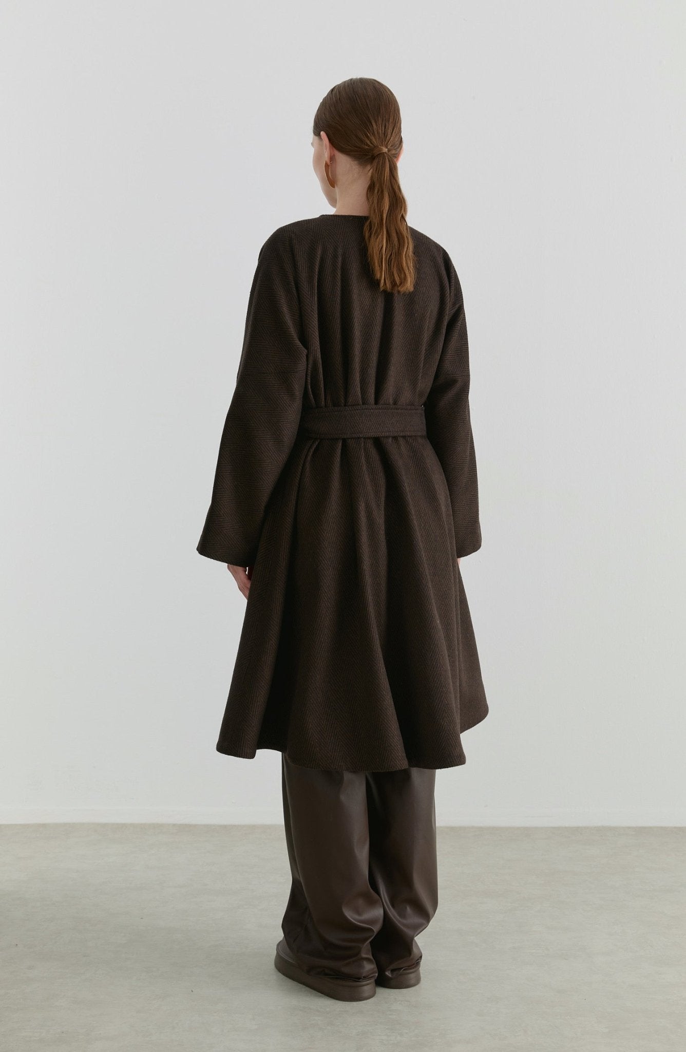 Pelerin Balıksırtı Acı Kahve Yün Kaban - Fatma Atasoy