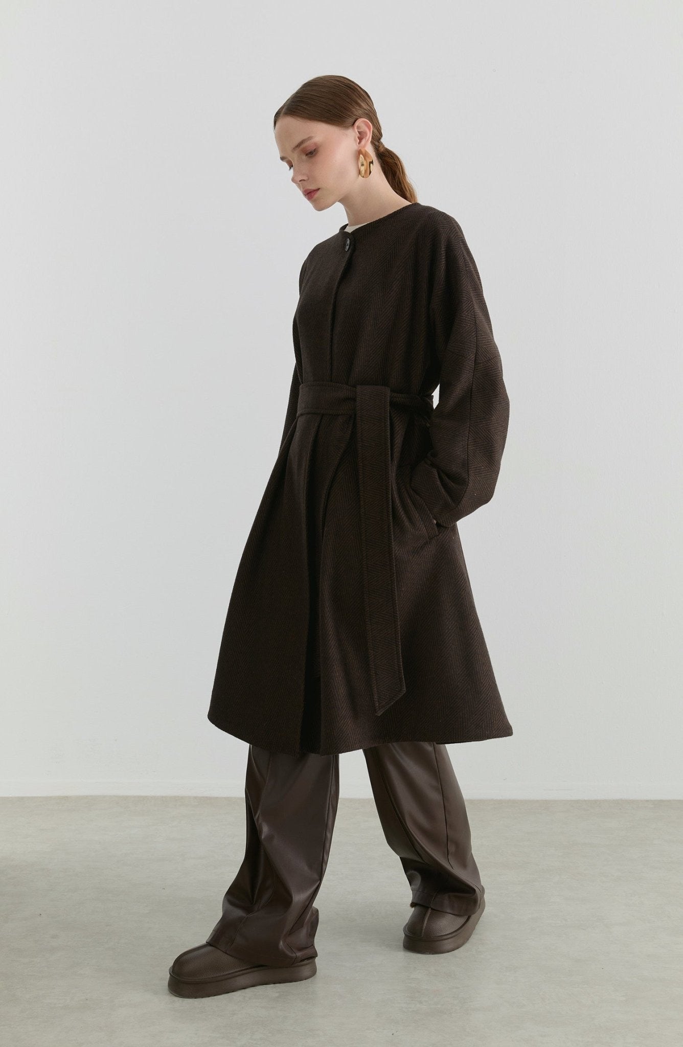 Pelerin Balıksırtı Acı Kahve Yün Kaban - Fatma Atasoy