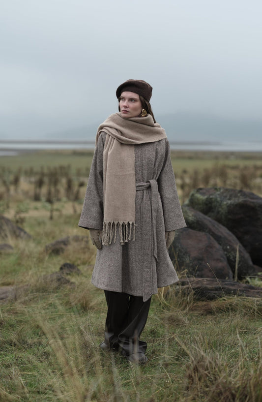 Pelerin Balıksırtı Sütlü Kahve Yün Kaban - Fatma Atasoy