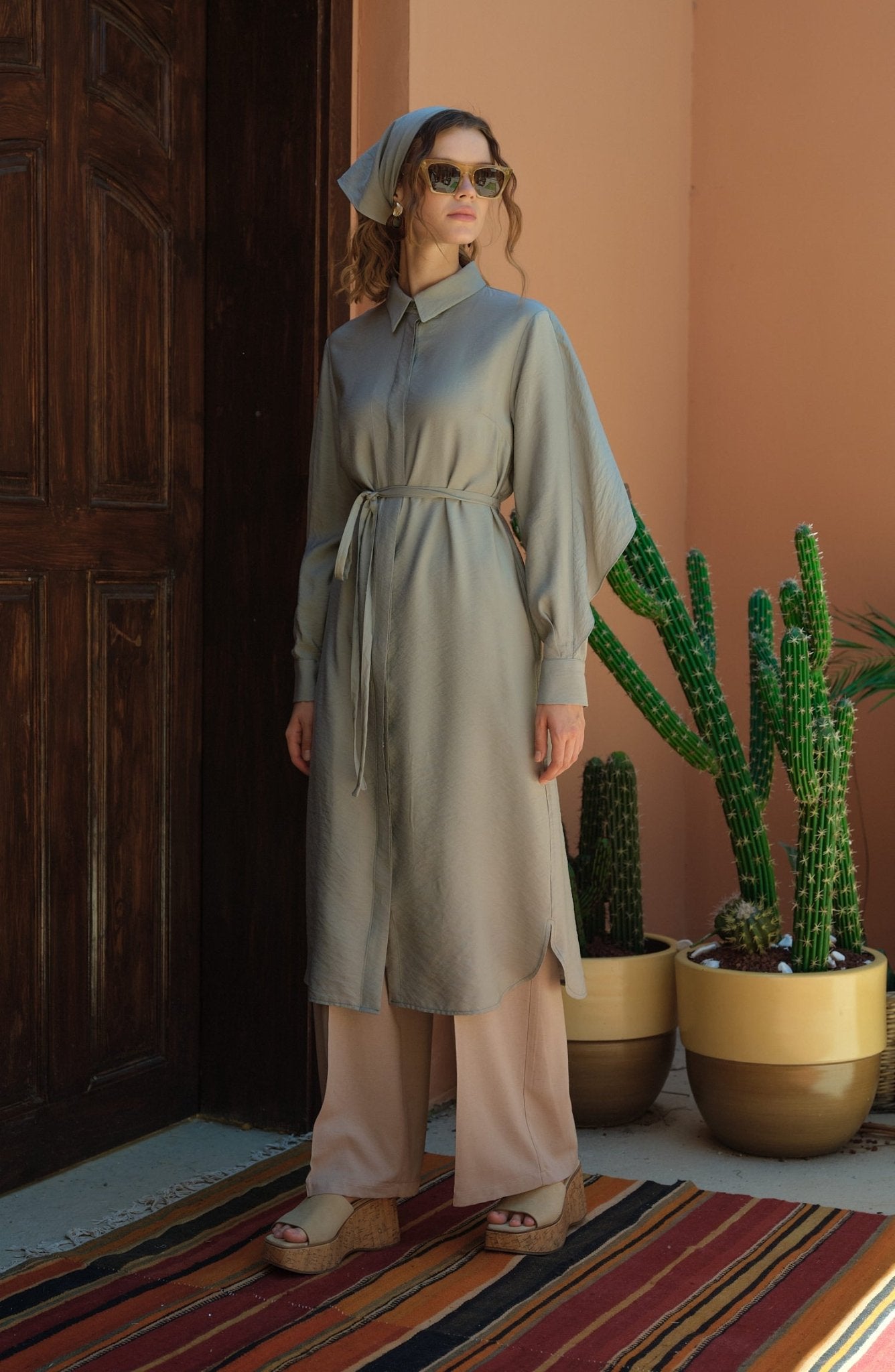 Pelerinli Maksi Mint Tunik - Fatma Atasoy
