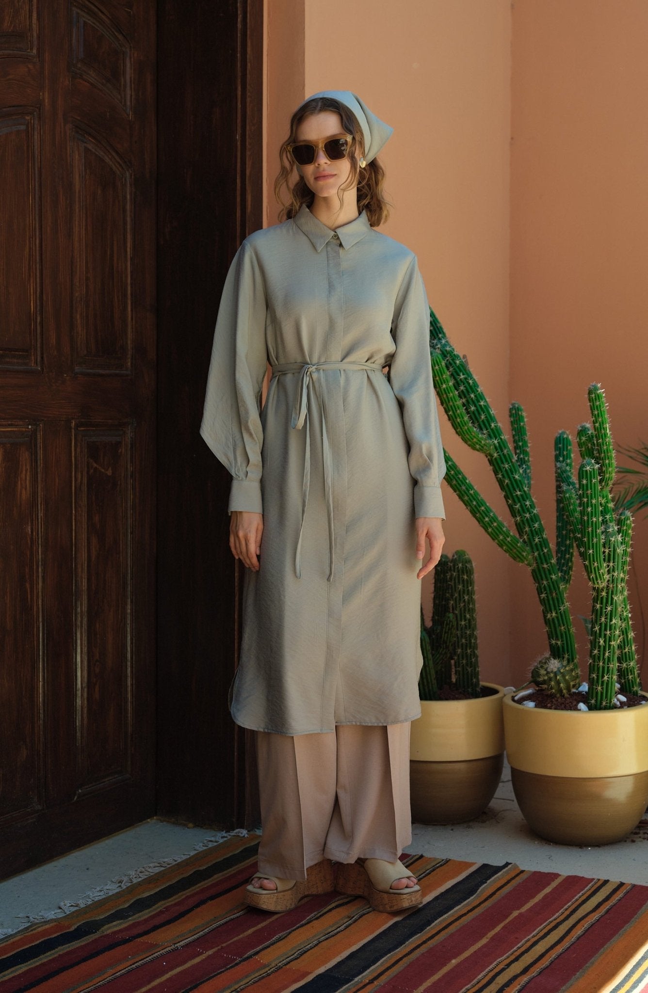 Pelerinli Maksi Mint Tunik - Fatma Atasoy