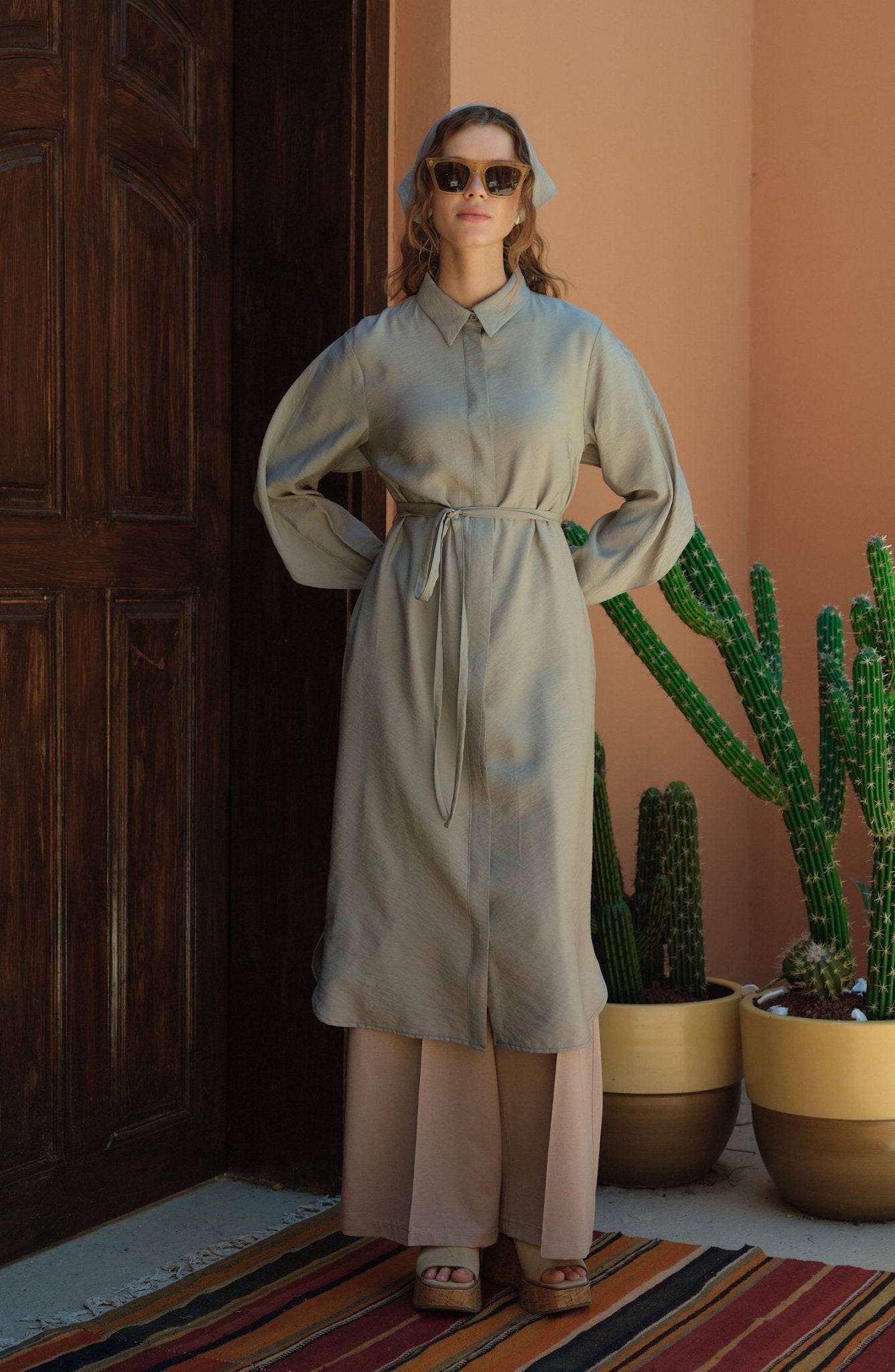 Pelerinli Maksi Mint Tunik - Fatma Atasoy