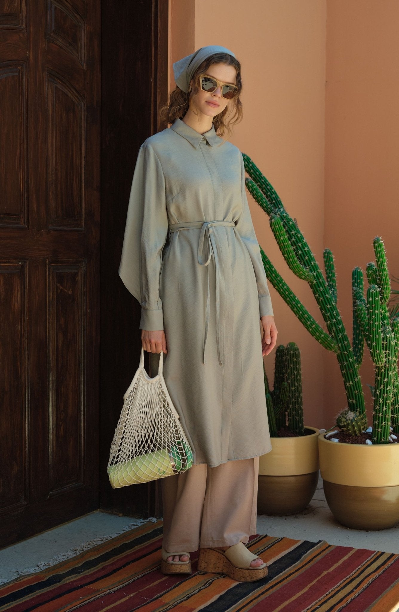 Pelerinli Maksi Mint Tunik - Fatma Atasoy