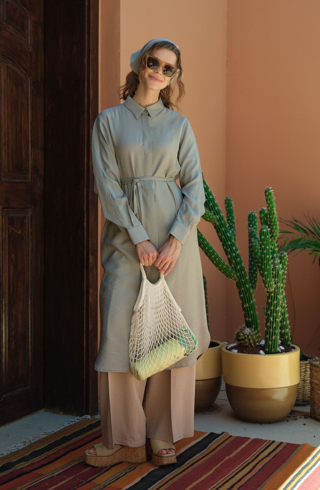Pelerinli Maksi Mint Tunik - Fatma Atasoy