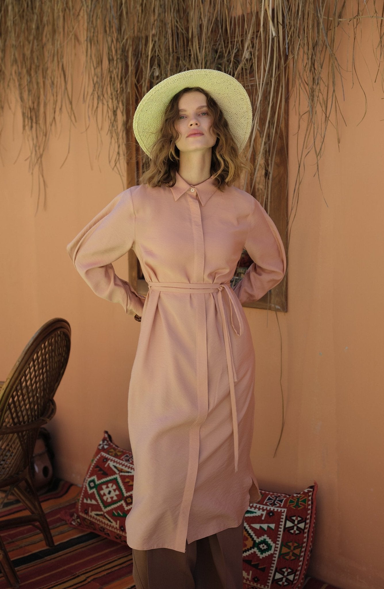 Pelerinli Maksi Soft Pembe Tunik - Fatma Atasoy