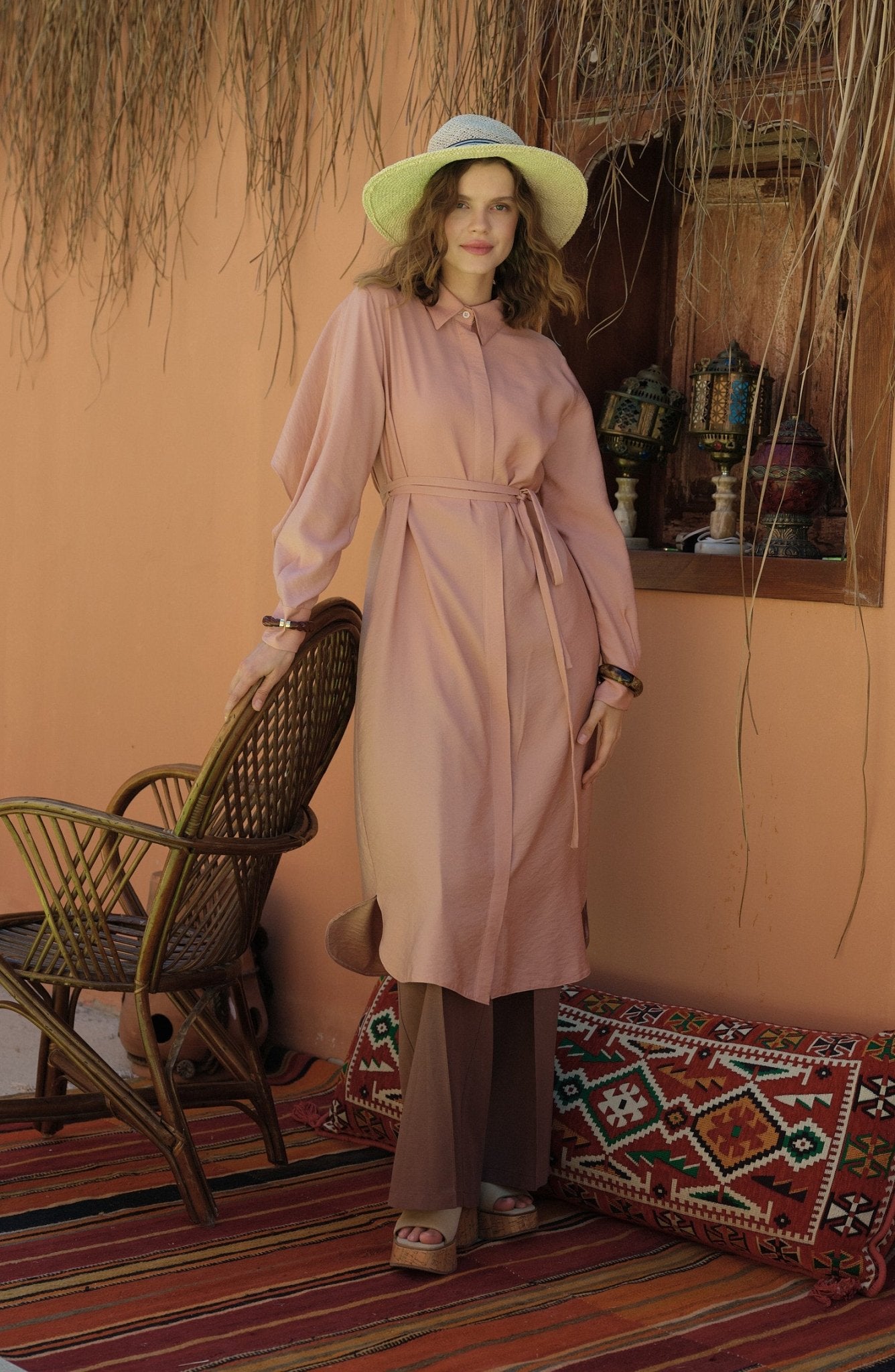 Pelerinli Maksi Soft Pembe Tunik - Fatma Atasoy