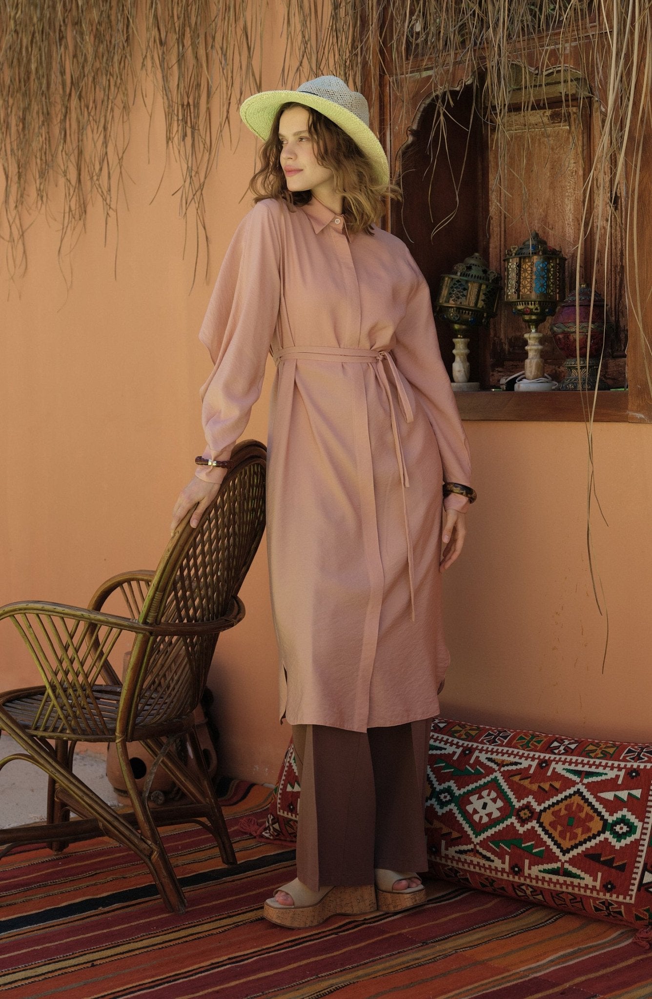 Pelerinli Maksi Soft Pembe Tunik - Fatma Atasoy