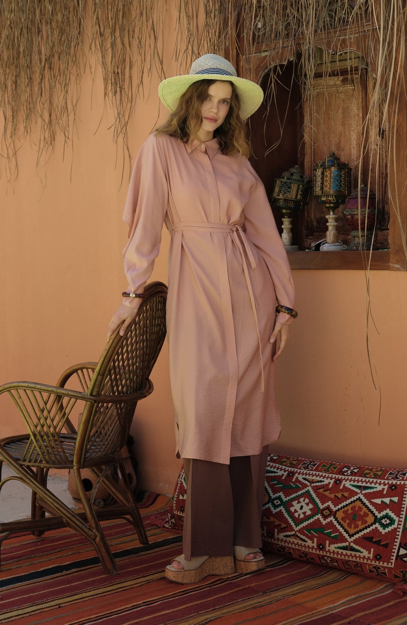 Pelerinli Maksi Soft Pembe Tunik - Fatma Atasoy
