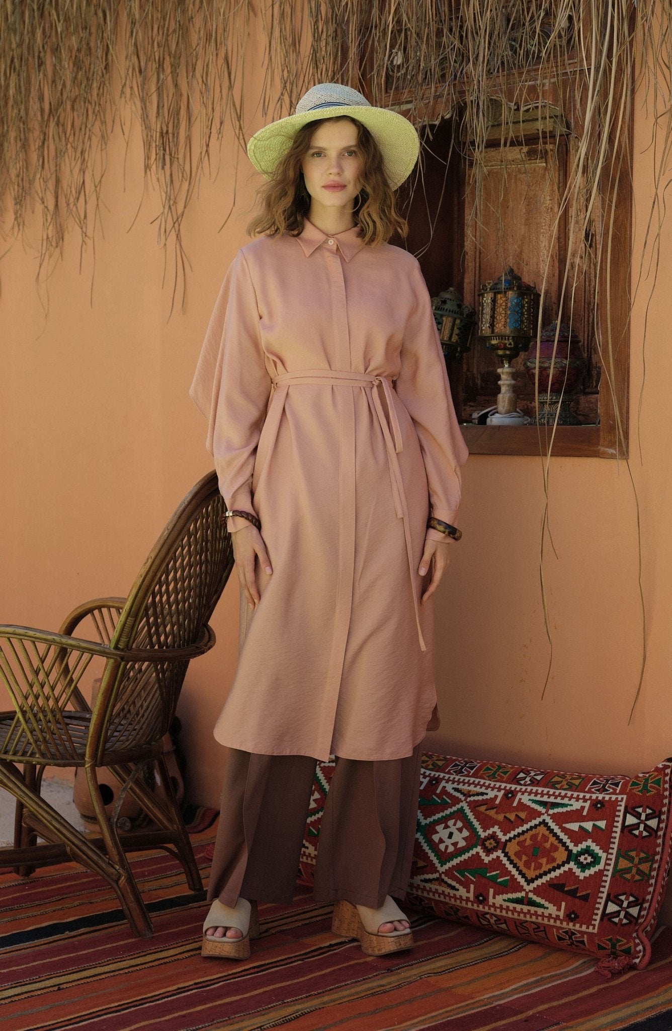 Pelerinli Maksi Soft Pembe Tunik - Fatma Atasoy