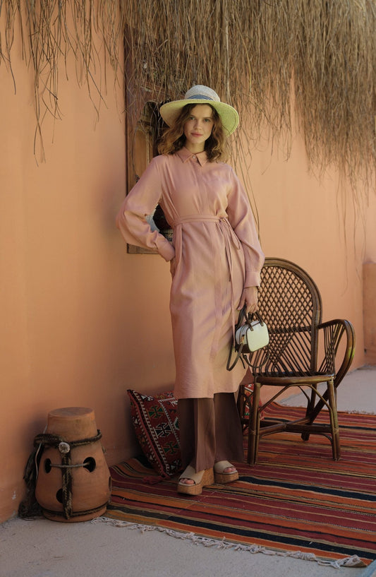 Pelerinli Maksi Soft Pembe Tunik - Fatma Atasoy