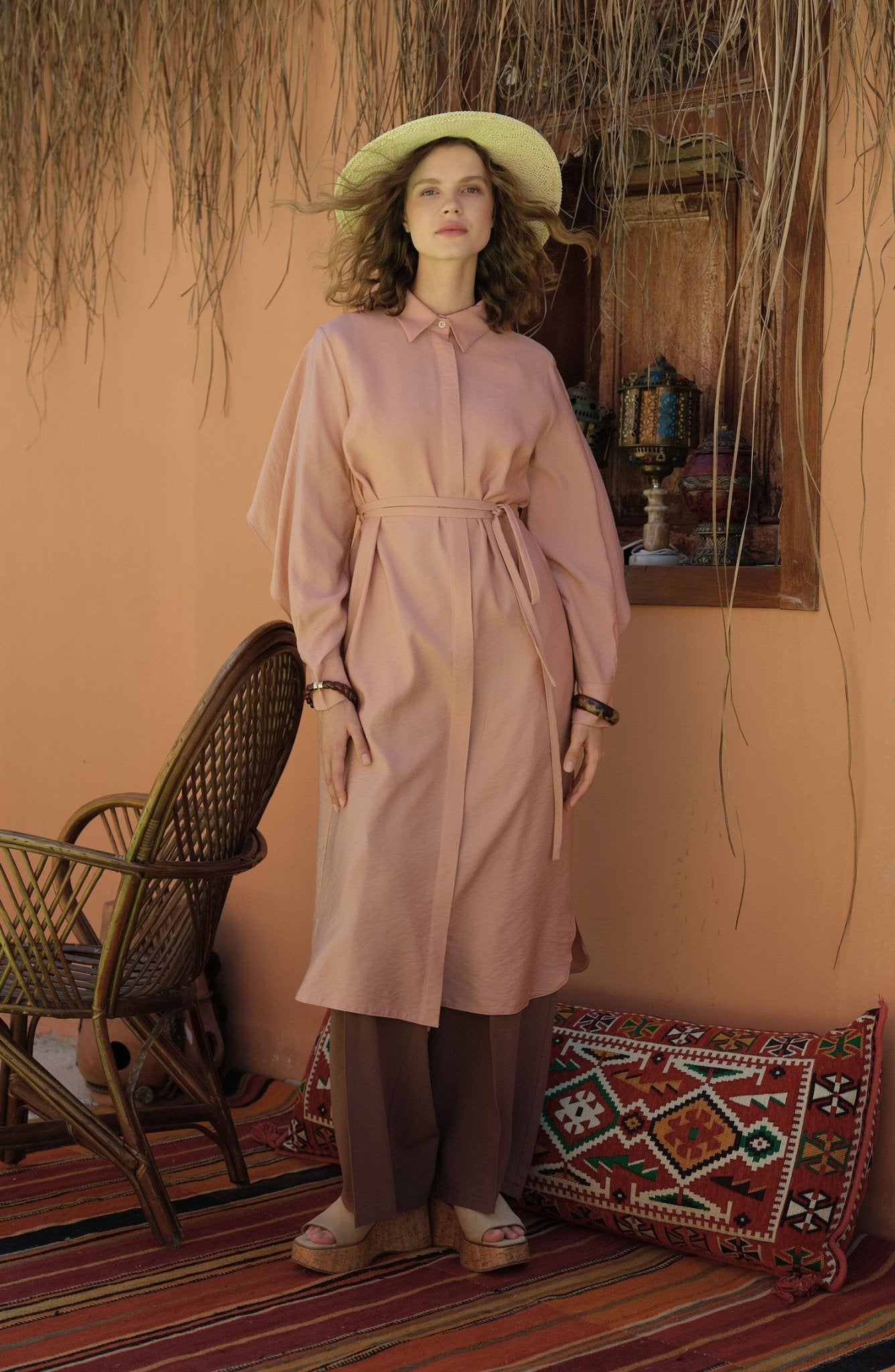 Pelerinli Maksi Soft Pembe Tunik - Fatma Atasoy