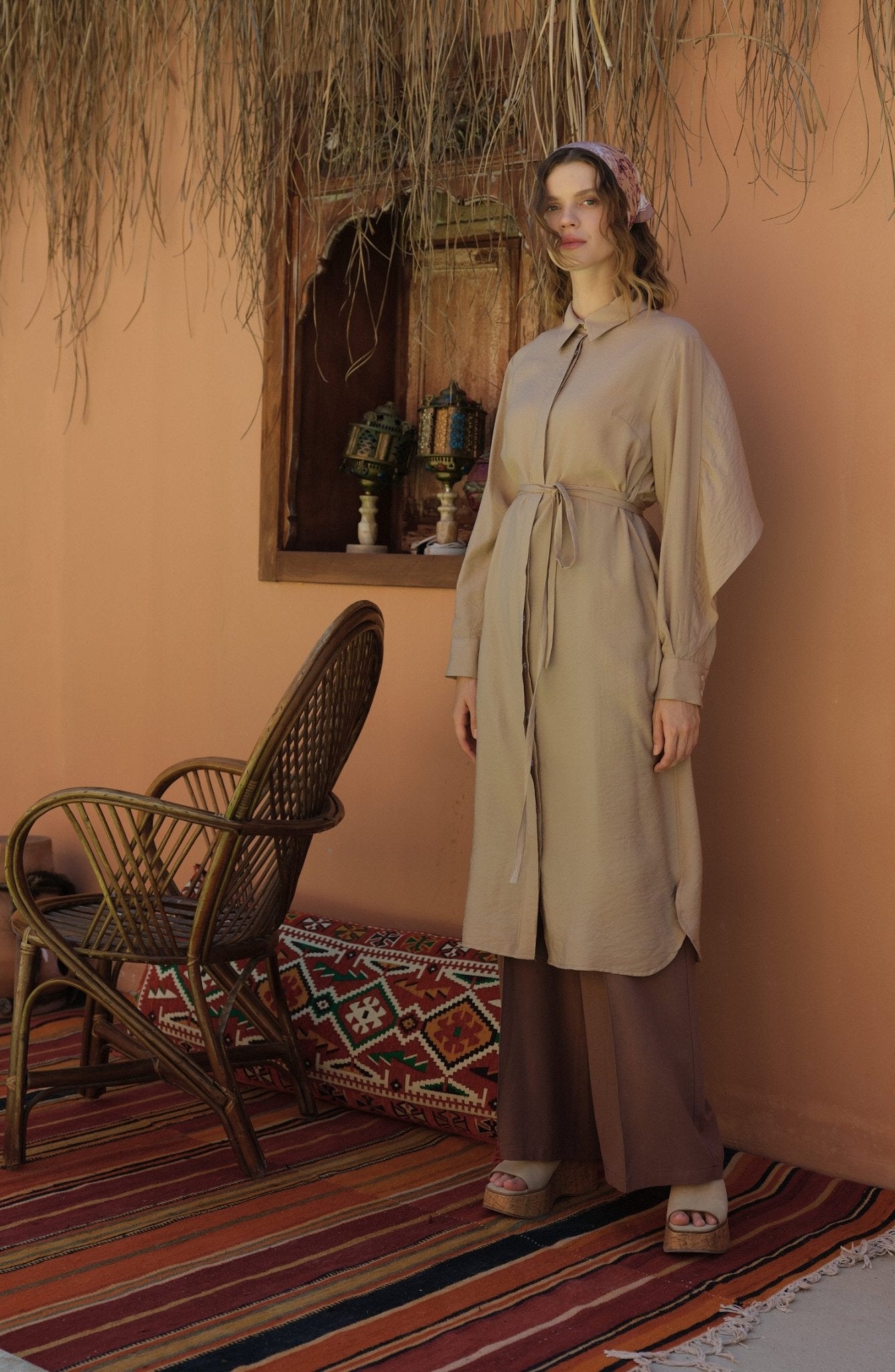 Pelerinli Maksi Sütlü Kahve Tunik - Fatma Atasoy