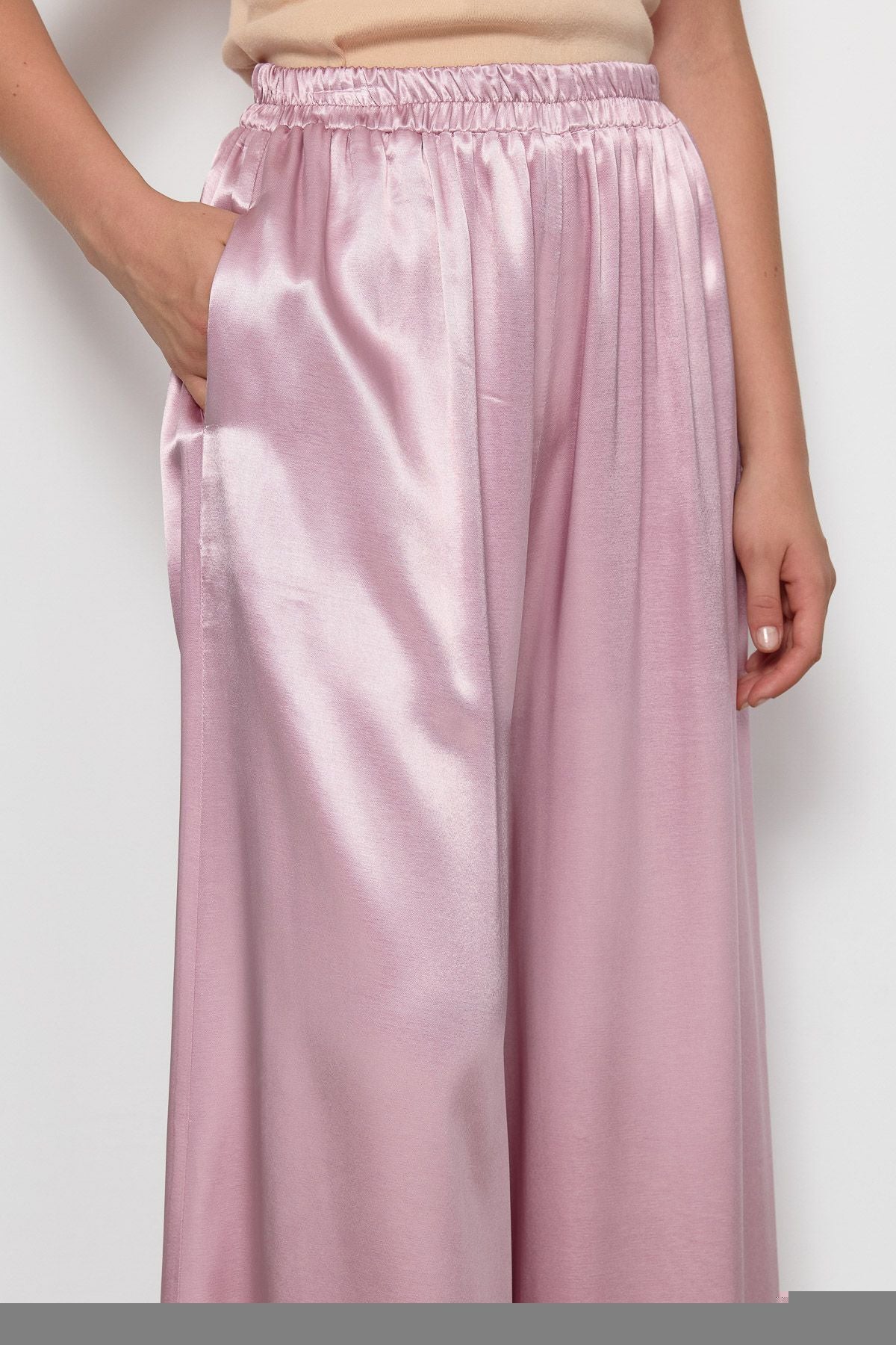 Pembe Saten Etek Pantalon - Fatma Atasoy