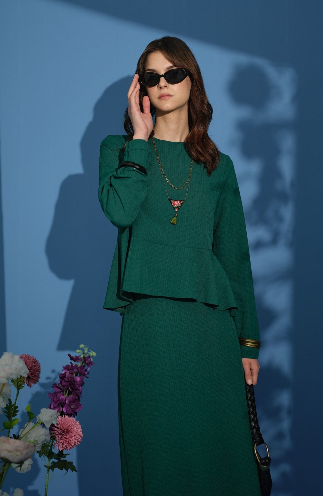 Peplum Detaylı Zümrüt İkili Takım - Fatma Atasoy