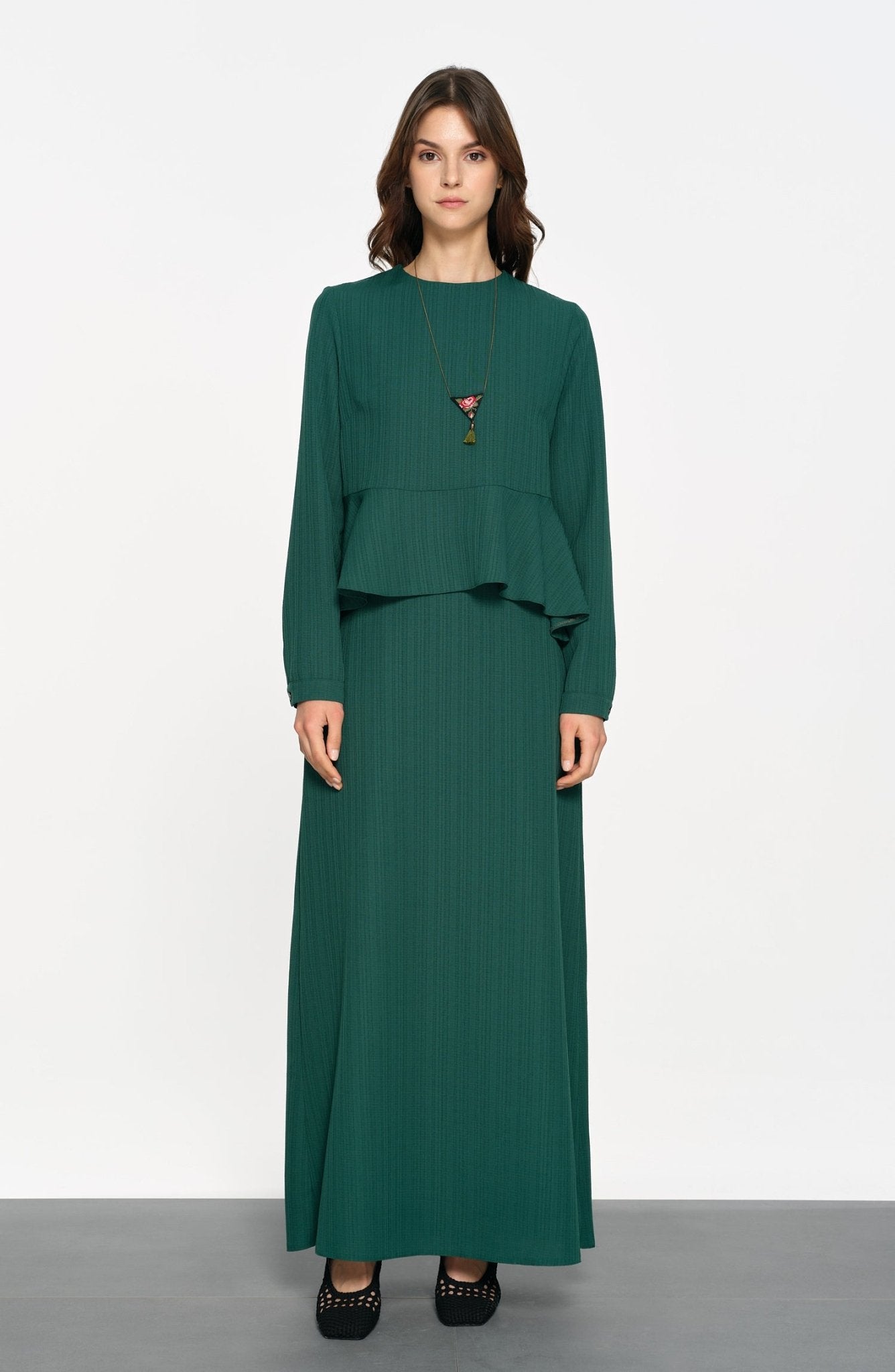 Peplum Detaylı Zümrüt İkili Takım - Fatma Atasoy