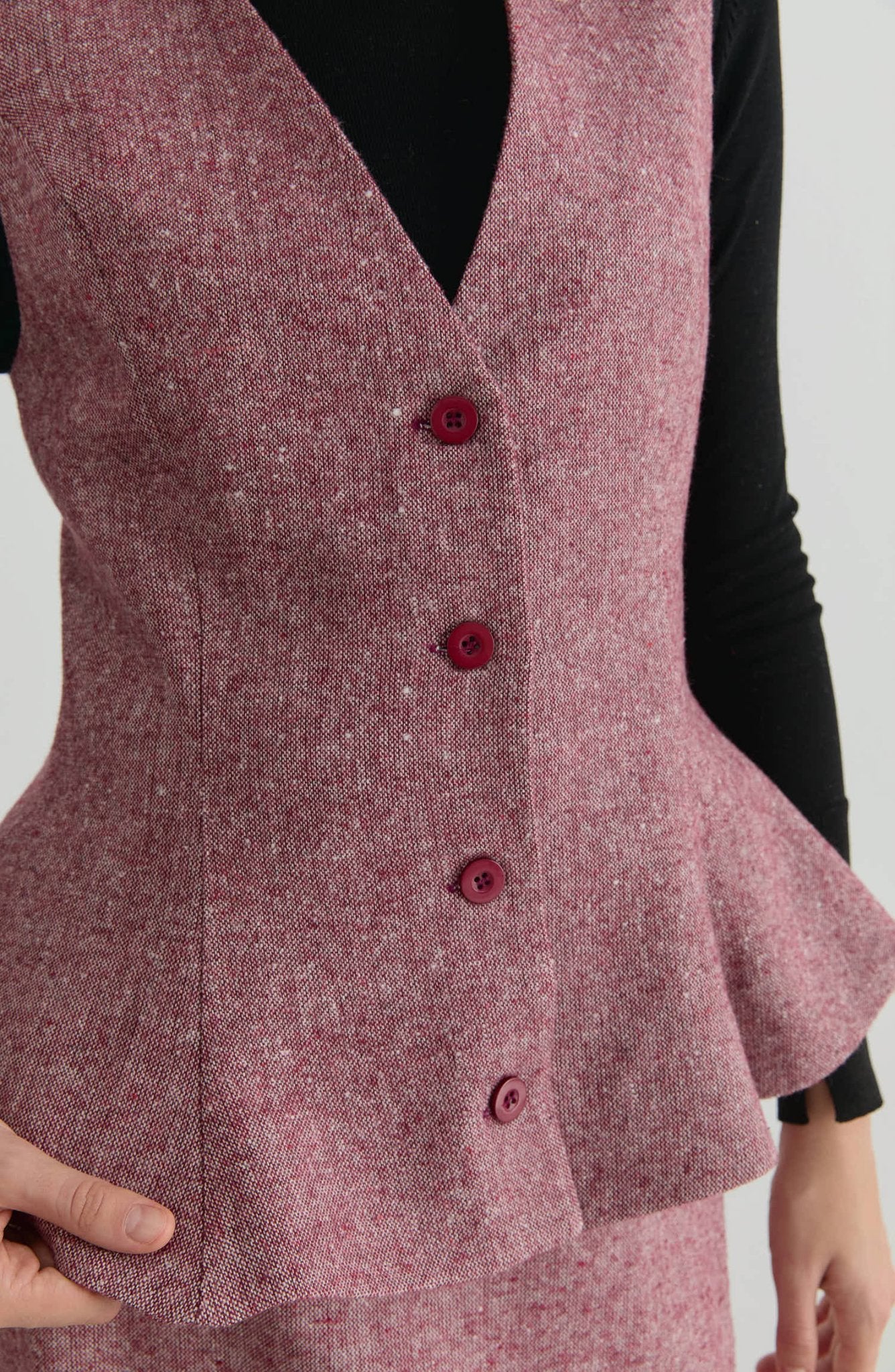 Peplumlu Bordo Tüvit Yelek Etek Takım - Fatma Atasoy