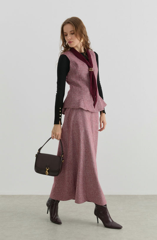 Peplumlu Bordo Tüvit Yelek Etek Takım - Fatma Atasoy