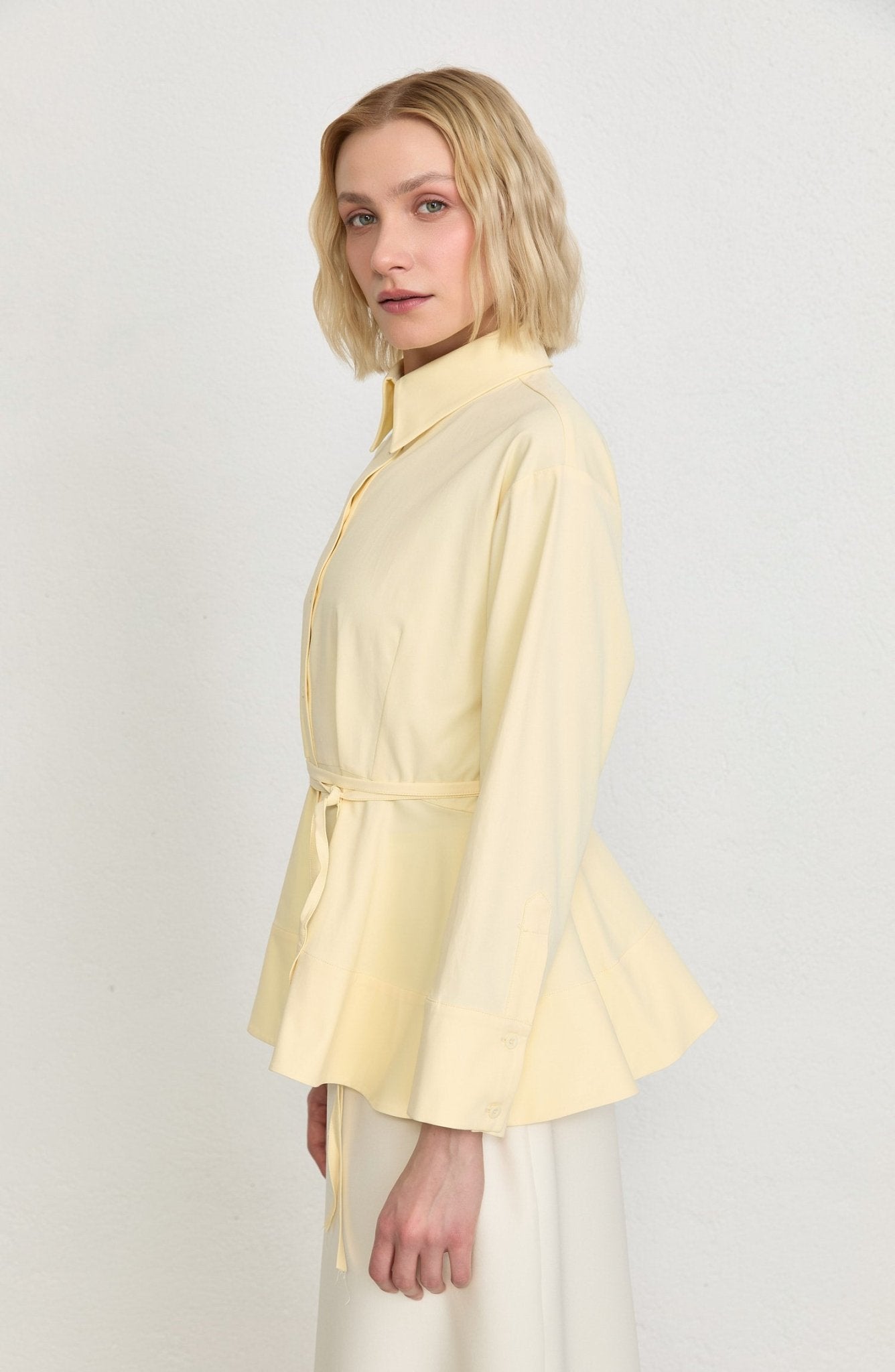 Peplumlu Butter Sarı Pamuk Gömlek - Fatma Atasoy