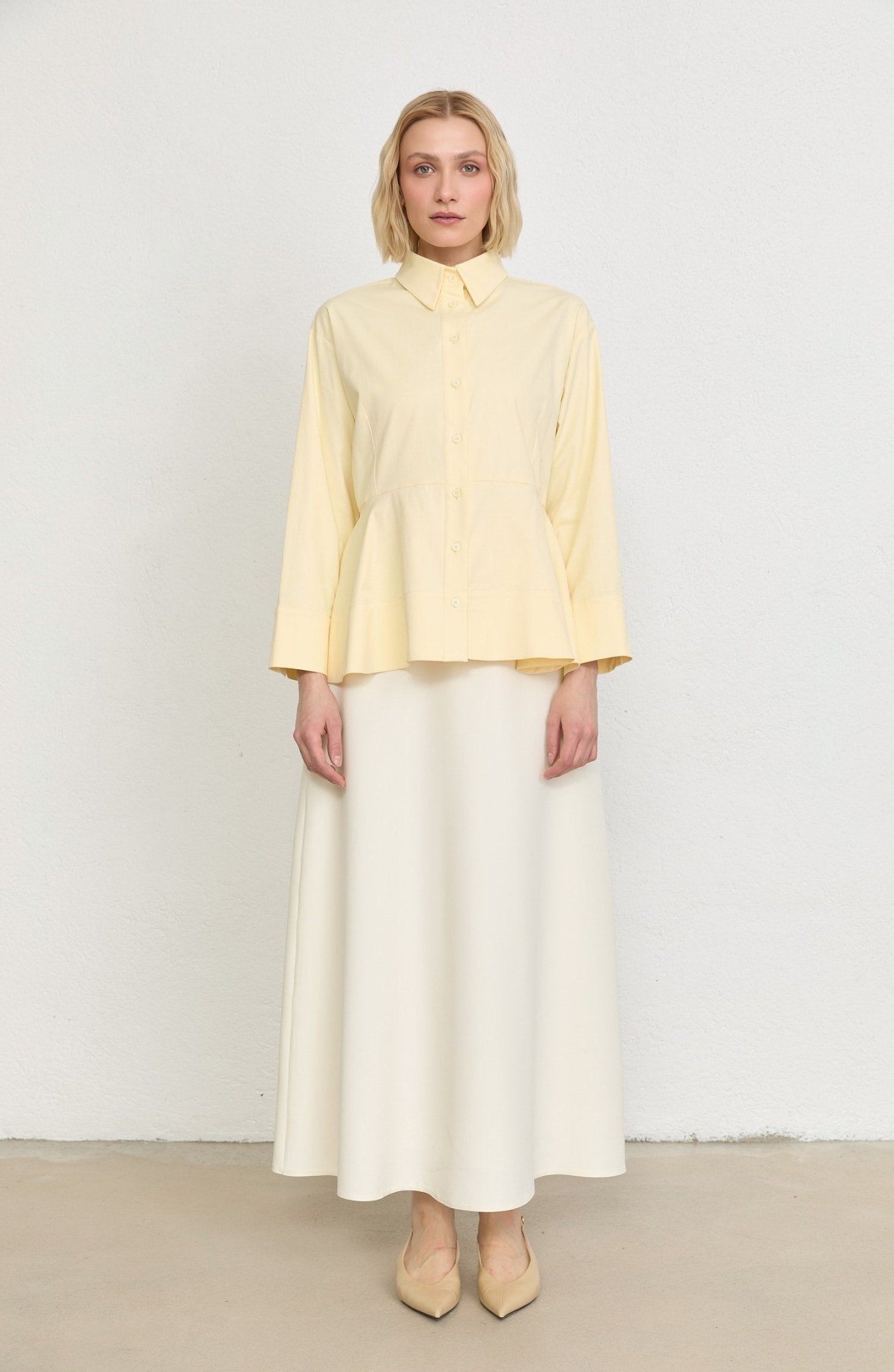 Peplumlu Butter Sarı Pamuk Gömlek - Fatma Atasoy