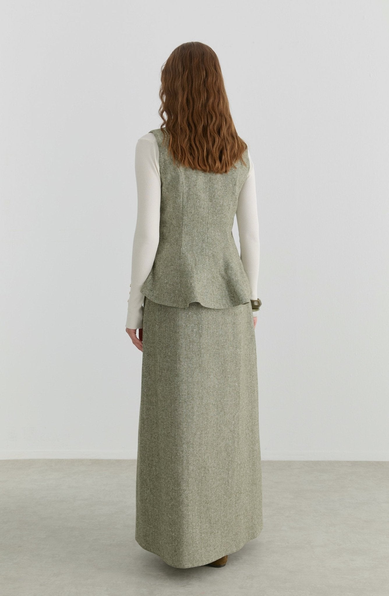 Peplumlu Haki Tüvit Yelek Etek Takım - Fatma Atasoy