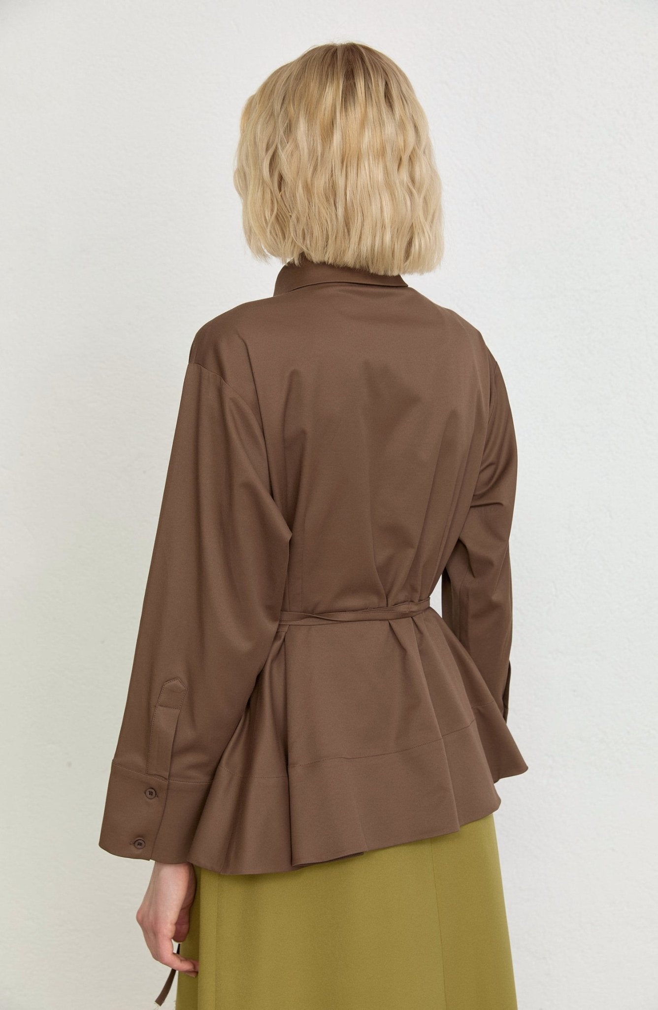 Peplumlu Kahverengi Pamuk Gömlek - Fatma Atasoy