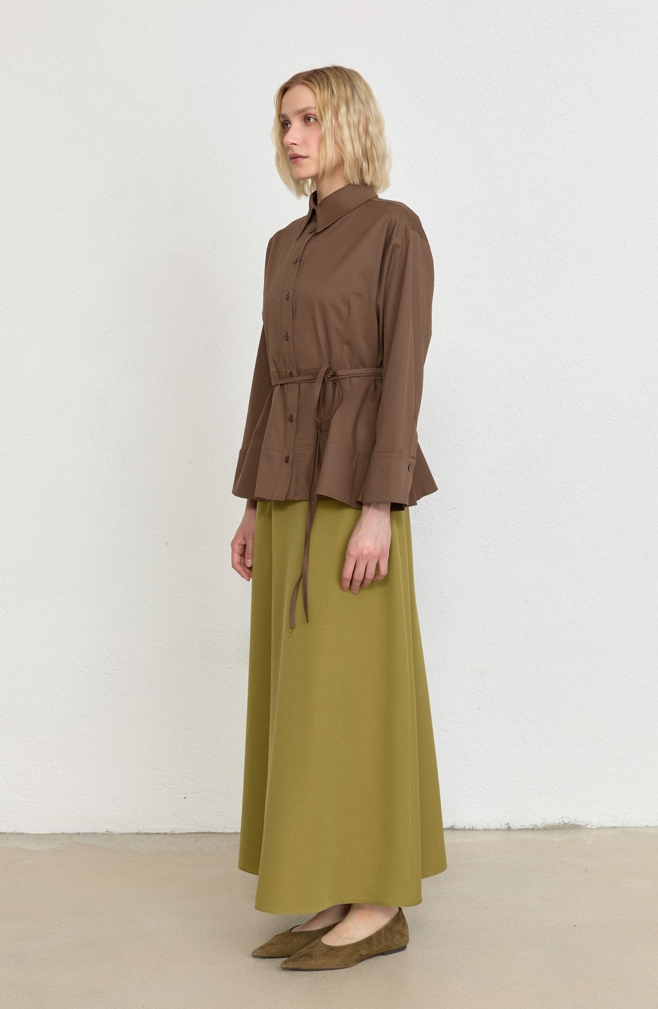 Peplumlu Kahverengi Pamuk Gömlek - Fatma Atasoy