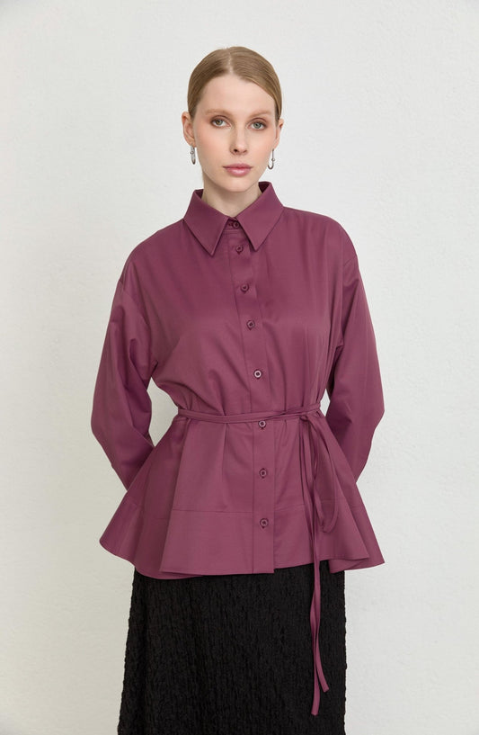 Peplumlu Mürdüm Pamuk Gömlek - Fatma Atasoy