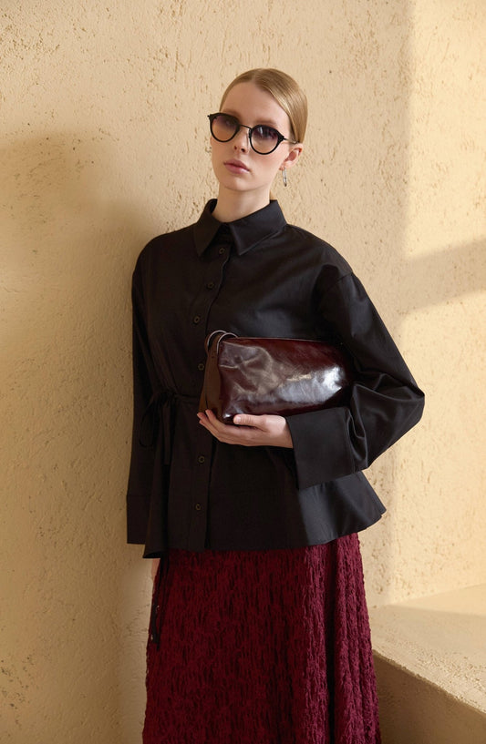 Peplumlu Siyah Pamuk Gömlek - Fatma Atasoy