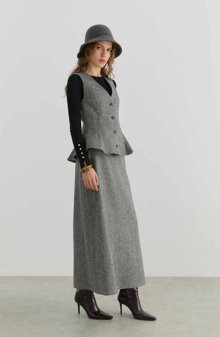 Peplumlu Siyah Tüvit Yelek Etek Takım - Fatma Atasoy