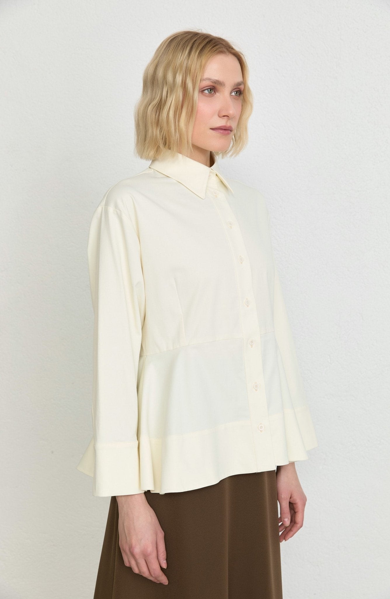Peplumlu Vanilya Pamuk Gömlek - Fatma Atasoy