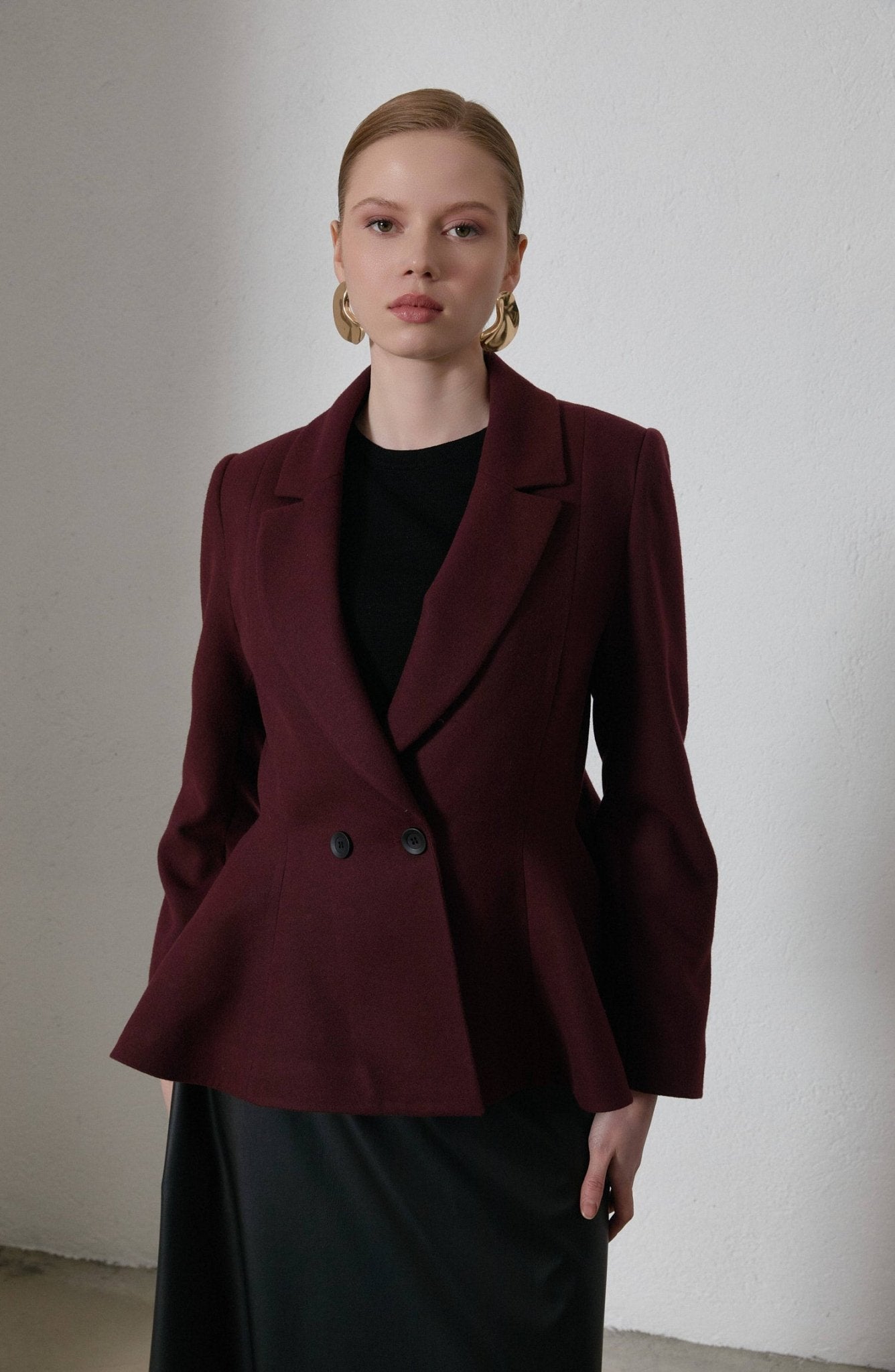 Peplumlu Vişne Kaşmir Kaşe Ceket - Fatma Atasoy