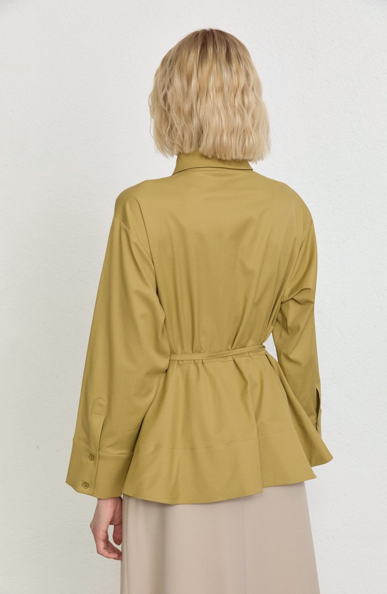 Peplumlu Yağ Yeşili Pamuk Gömlek - Fatma Atasoy