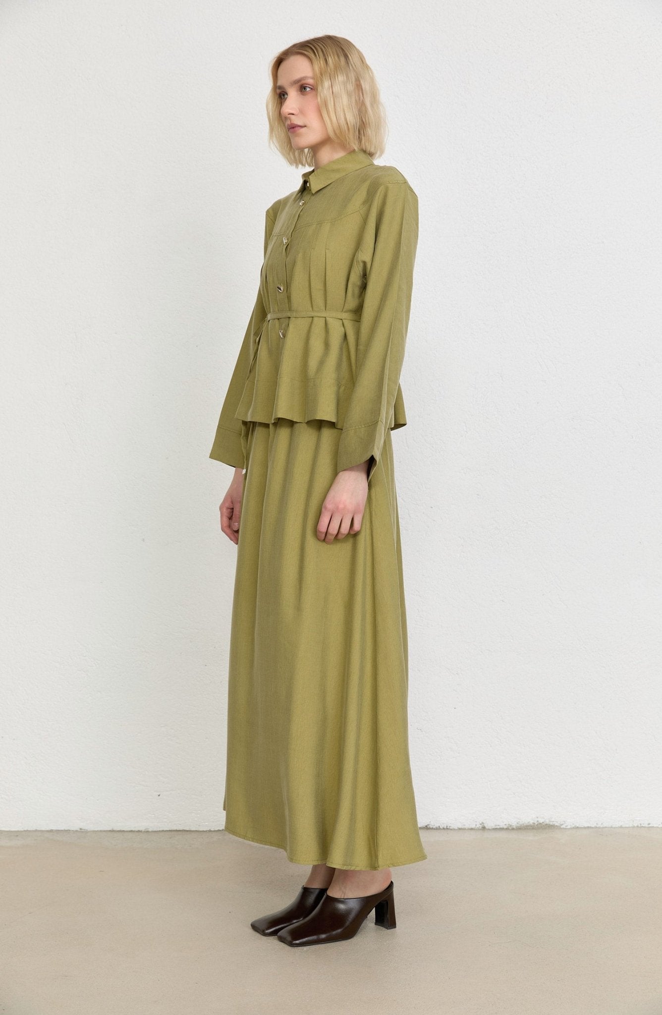 Pileli Adaçayı Soft Touch Tensel Etekli İkili Takım - Fatma Atasoy