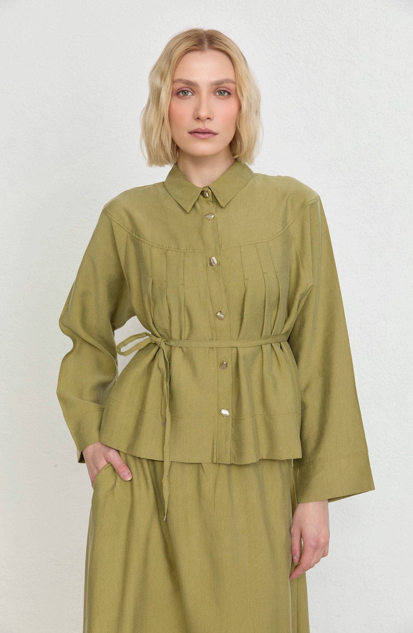 Pileli Adaçayı Soft Touch Tensel Etekli İkili Takım - Fatma Atasoy